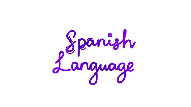 spanish language One line continuous animated typography intro outro animation video, hand drawn calligraphy lettering monoline vintage text on background, handwriting violet type on white backdrop bg