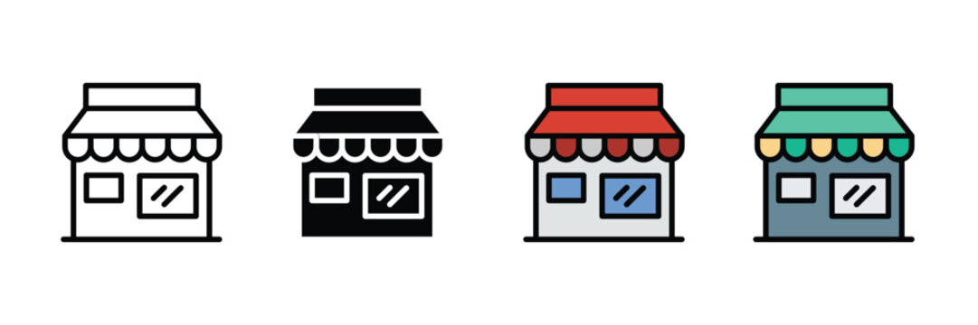 Shop storefront icon vector. Retail store symbol for local business, e-commerce marketplace, boutique shop, and commercial building set. Vector Illustration.