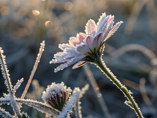 heavy morning frost forming ice petals