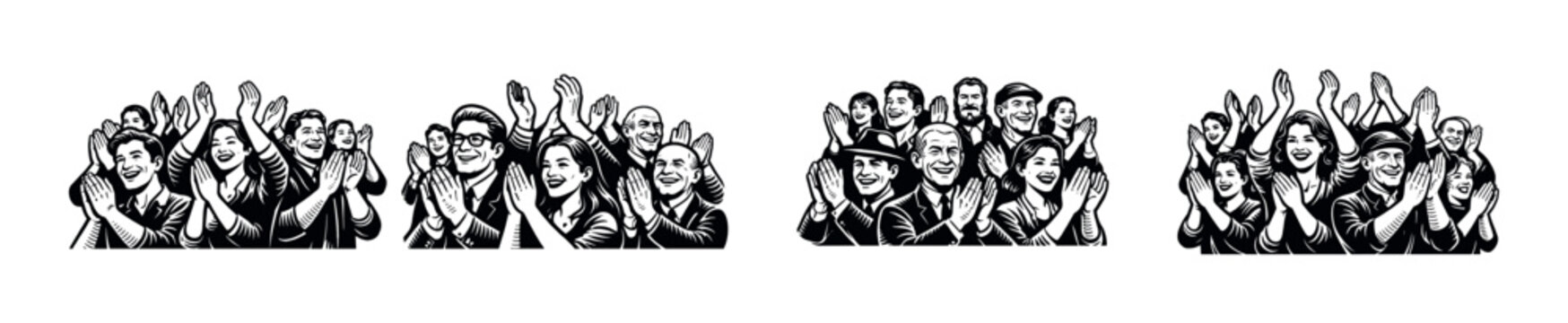 Applause and celebration icons. flat vector icons set featuring diverse people and clapping hands