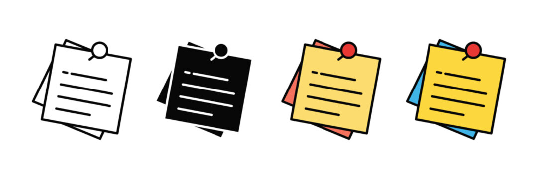 Sticky note icon vector. Yellow post-it memo symbol for reminders, office tasks, creative brainstorming, and school stationery set. Vector Illustration.