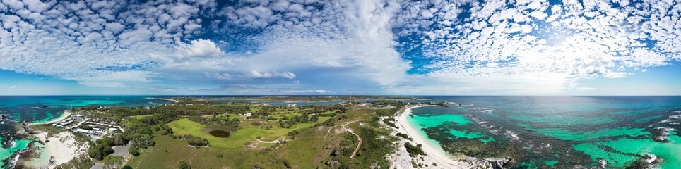Scenic view of beach on Rottnest Island Australia with turquoise waters and white sand