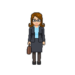 Businesswoman with Glasses Brown Hair Pixel Art