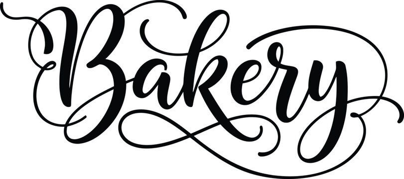 Bakery word written in elegant black calligraphic script with flourishes.