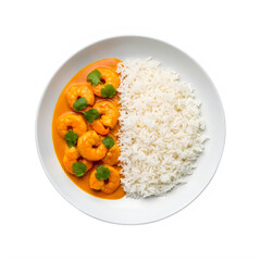 A plate of shrimp curry with rice isolated on transparent background