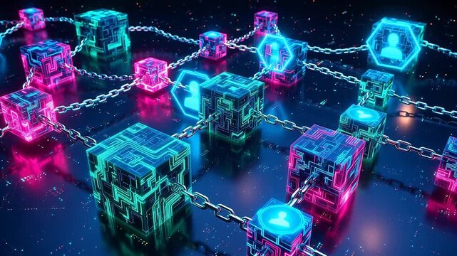 Neon Cubes Linked in Network