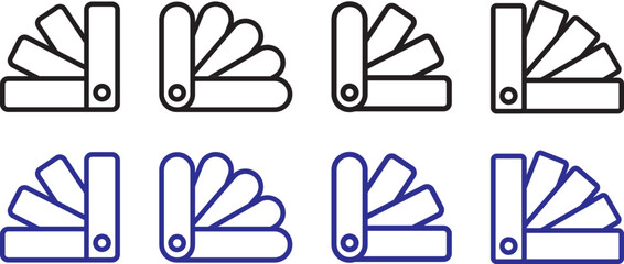 Swatchbook icon set. Color palette and guide symbols. Printing industry symbols. Swatchbook icon logo in stroke lines collection