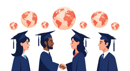 Obraz premium Investing in Global Talent: Diverse Graduates Shaking Hands for International Collaboration