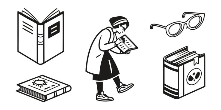 A person is reading a book while another person is using a computer Vector