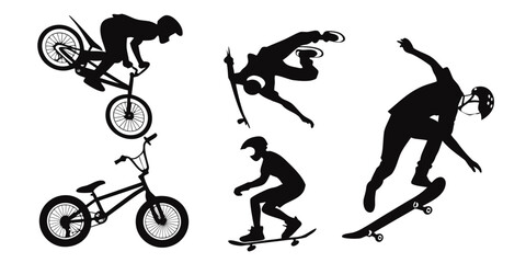 Fototapeta premium Extreme sports athletes performing daring stunts and tricks on various equipment. Vector