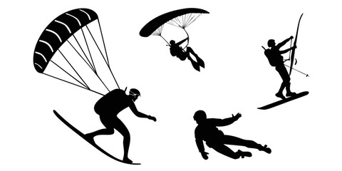 Four people enjoying different extreme sports in the sky. Vector © nalu