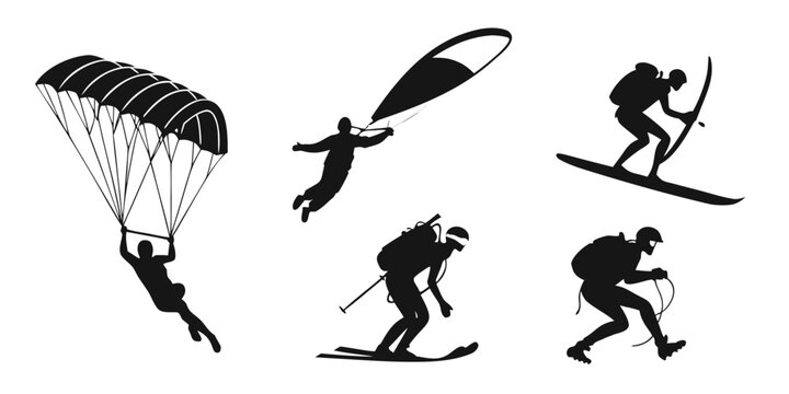 Extreme sports enthusiasts engaging in various thrilling activities Vector