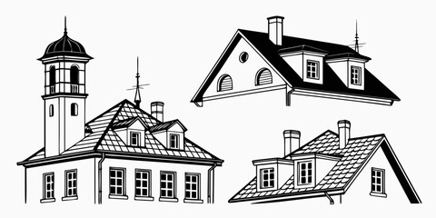 Obraz premium A collection of various architectural building designs and styles Vector