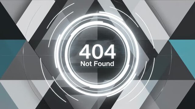 Critical system error notification. Glowing 404 Not Found text on a dark geometric background, perfect for website failure screens or technical presentations.