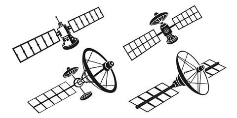 Three satellites orbiting the earth with different trajectories and orientations Vector © nalu