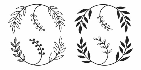 Intricate floral and leaf arrangements in symmetrical circular designs Vector © nalu