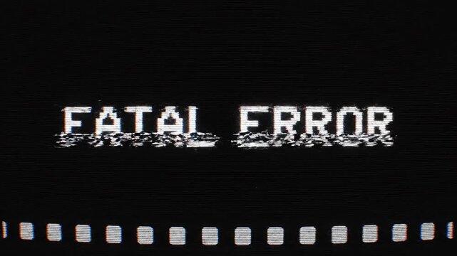 Warning of a major crash, showing the pixelated "Fatal Error" text on a black screen with digital glitch effects for cybersecurity and IT themes.