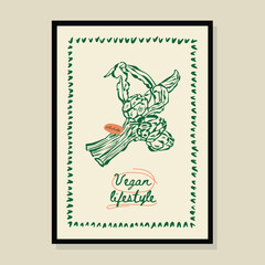 Obraz premium Sketch-style vector vegetable doodles with a motivational slogan in a poster frame. Perfect for print, cards, postcards, branding, and logos.
