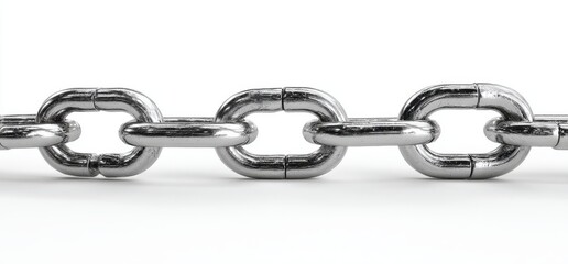 Obraz premium Interlinked Steel: A close-up view of a robust steel chain, showcasing its seamless links and industrial strength, symbolizing connection, unity, and resilience.