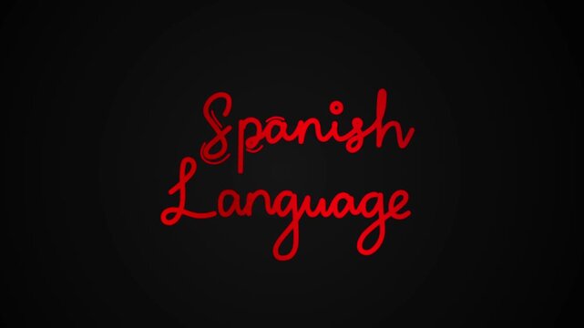 spanish language One line continuous animated typography intro outro animation video, hand drawn calligraphy lettering monoline vintage text on background, handwriting red type on black backdrop bg ba
