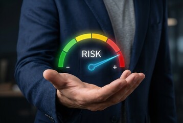 Risk analyst monitoring a gauge meter to evaluate potential threats and volatility, implementing mitigation strategies, insights for secure operational stability and crisis prevention.