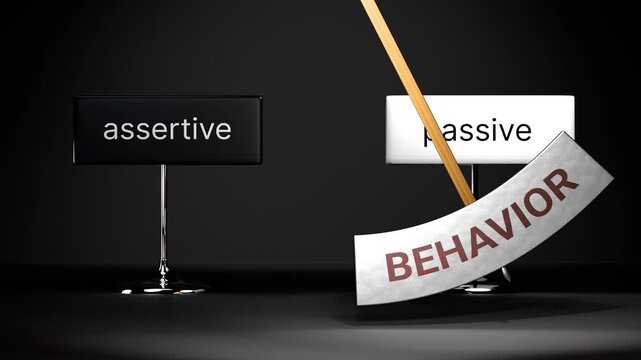 Behavior cycles between assertive and passive. Visualizing a repeated pattern of behavior that swings between extremities: assertive and passive. Repeating transition from assertive to passive.
