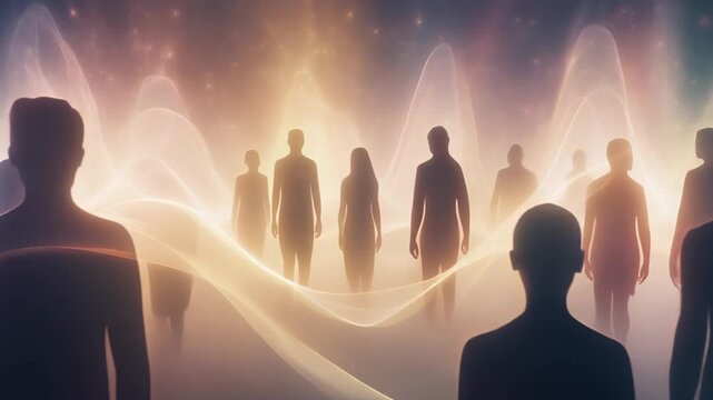 Celebrating Zero Discrimination Day with silhouettes surrounded by vibrant light, diversity, unity, people, and love in a cinematic visualization