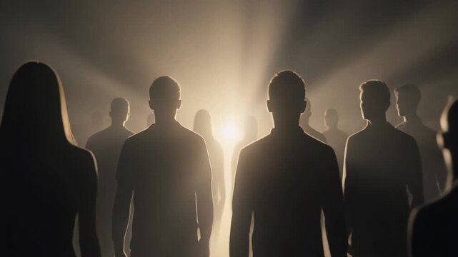 Unity on Zero Discrimination Day cinematic visual of diverse human silhouettes standing together in harmony