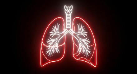 Glowing neon lungs illustration on dark background
