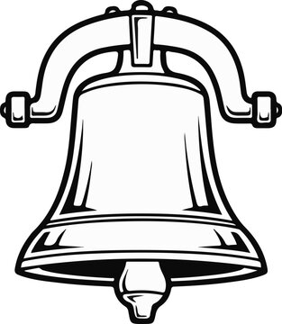 A stark black and white graphic of a classic bell with a yoke