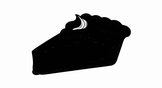 A simple, stylized black pie slice with a dollop of white cream on top