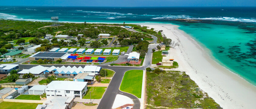 Stunning bird's-eye view of Lancelin town and its beautiful coastline in Western Australia