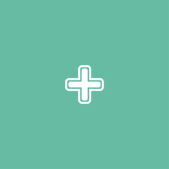 Obraz premium A teal background with a white plus sign icon centered on the image.