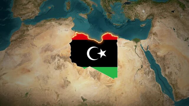 Animated Map of Libya with Neon Boundary Highlighted on the North Africa Map