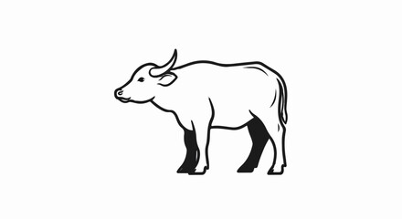 Obraz premium A simple black and white outline drawing of a water buffalo standing