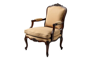 A wooden chair with beige upholstery on the seat, suitable for home or office use