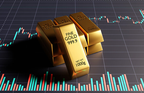 Gold trading, gold bars with stock graph chart stock. Business and finance concept