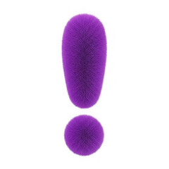 A purple fuzzy exclamation mark on a white background isolated on transparent background
