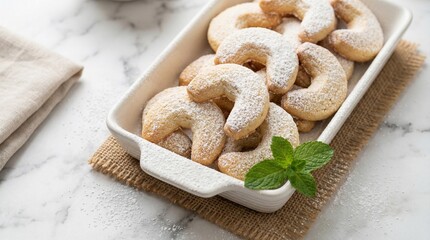Traditional Vanilla Crescent Cookies with Powdered Sugar