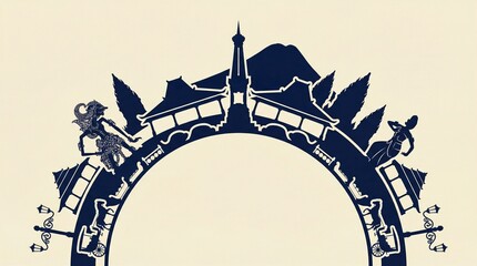Yogyakarta Indonesia Cultural Landmarks Silhouette Illustration