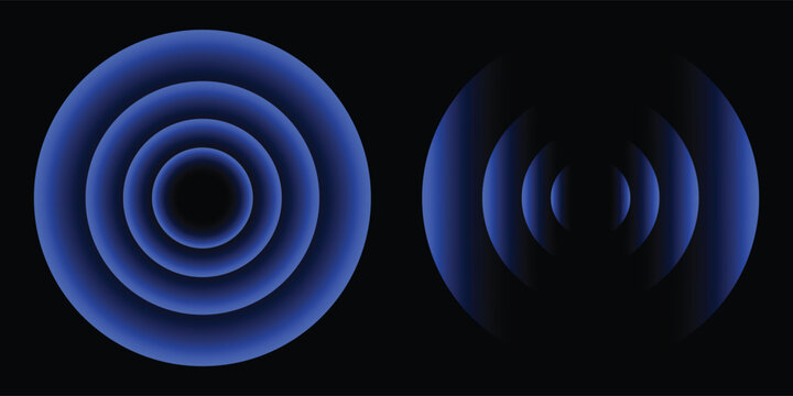 Sonic waves, WiFi signal glowing elements, radar sensor light effects, round wireless network neon symbols. Vector illustration.