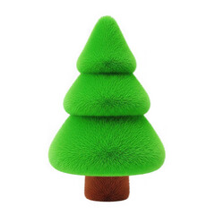 A small green christmas tree with a brown trunk isolated on transparent background