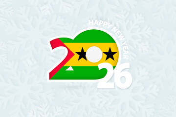 New Year 2026 for Sao Tome and Principe on snowflake background.