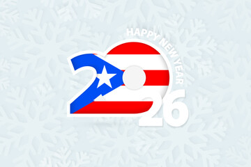New Year 2026 for Puerto Rico on snowflake background.