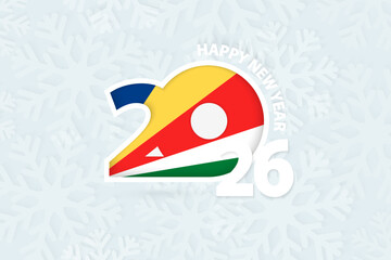 New Year 2026 for Seychelles on snowflake background.
