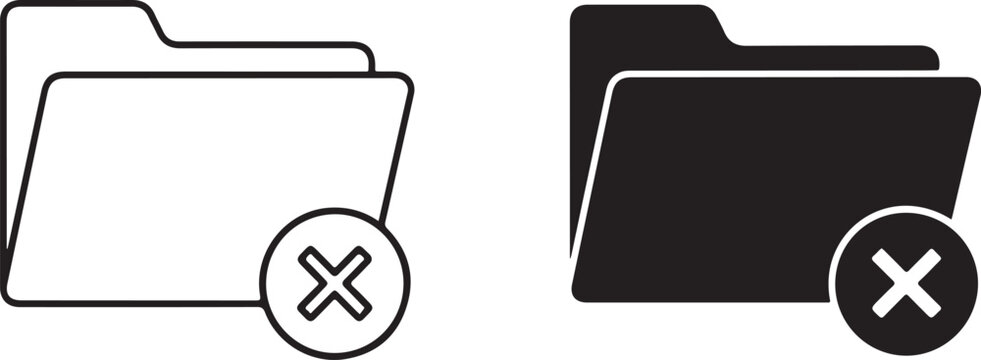 Black and white file folder with x marks symbol