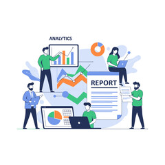 Business Analytics Team Analyzing Data and Reports for Strategy