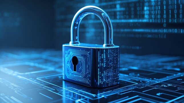 Digital padlock with circuit board pattern and binary code
