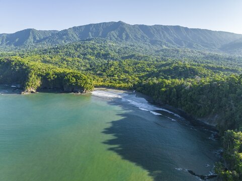 Aerial view, ocean and coast with rainforest, Playa Ventanas, Puntarenas province, Costa Rica