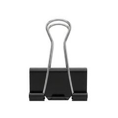 A black binder clip on a white background isolated on transparent background